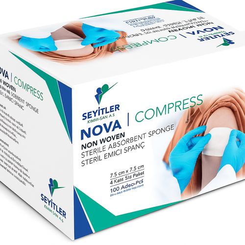 COMPRESS - 7,5cmX 7,5cm 4 Katl� Steril Emici Span� - 100'L� KUTU