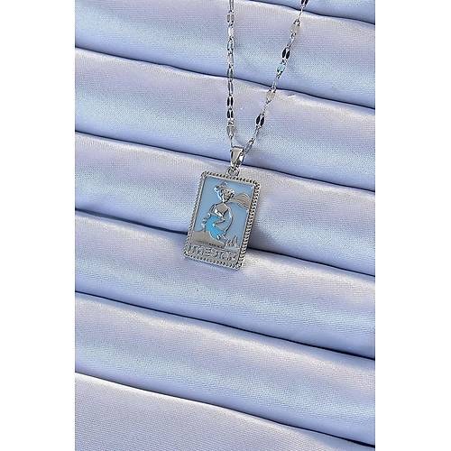 316L �elik Zincir G�m�� Renk Mavi Mineli Tarot Kolye