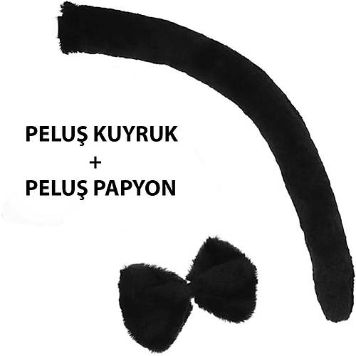 Pelu� Siyah Renk Kuyruk ve Papyon Yeti�kin �ocuk Uyumlu