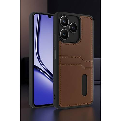 Realme Note 50 4G K�l�f Sara Kartvizitli Deri K�l�f - Koyu Ye�il