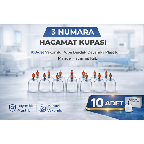 3 Numara Hacamat Kupas� 10 Adet Vakumlu Kupa Bardak Dayan�kl� Plastik Manuel Hacamat Kab�