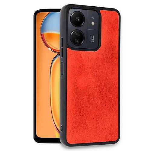Redmi 13C K�l�f Aras Deri Kapak - K�rm�z�