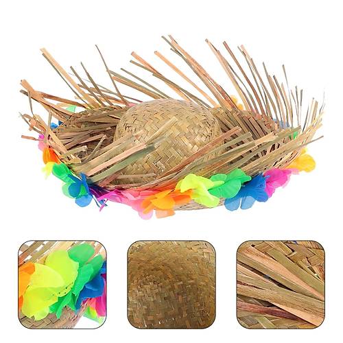 Naturel Renk P�sk�ll� �rme Has�r Hawaii Luau Aloha �apka 13x36 cm