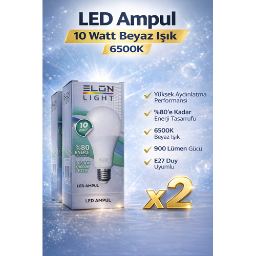 LED Ampul 10 Watt Beyaz I��k 6500K Y�ksek Ayd�nlatma E27 Duy Enerji Tasarruflu 2 Adet