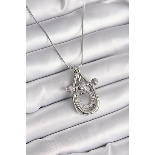 316L �elik G�m�� Renk Zirkon Ta�l� Damla Model Kad�n Kolye