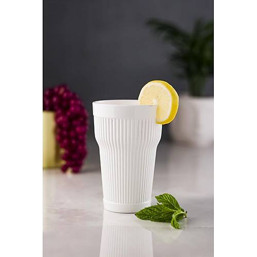 Akrilik Beyaz 6'l� Uzun Bardak & Su Me�rubat Barda�� 400 ml ( Cam De�ildir )