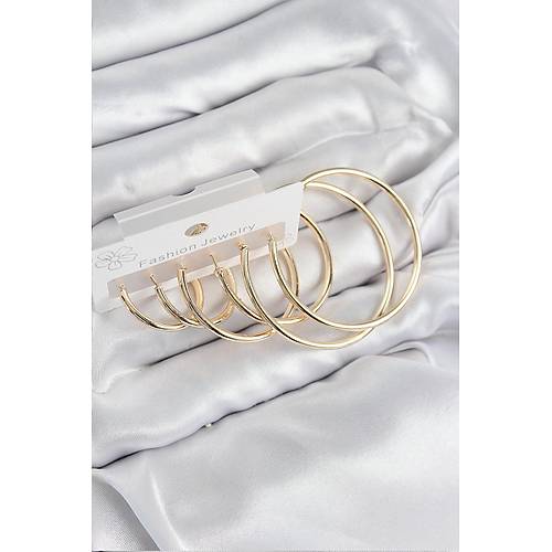 Pirin� Halka Model Gold Renk Kad�n Set K�pe