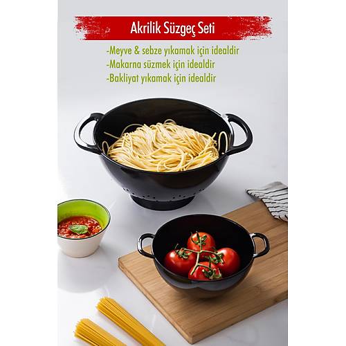 Akrilik Siyah 2 Li S�zge� Seti ( Makarna & Pirin� S�zgeci )