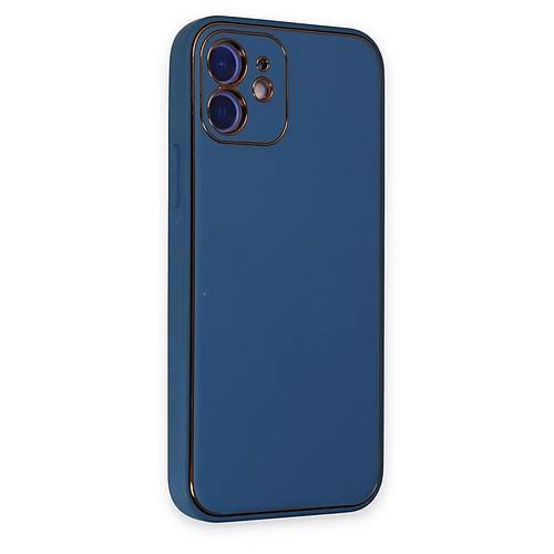 iPhone 12 K�l�f Coco Deri Silikon Kapak - A��k Mavi