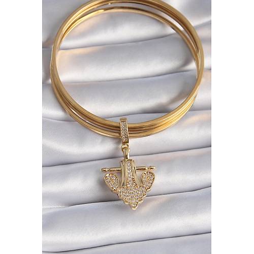 Pirin� Gold Renk Zirkon Ta�l� �apa Model Ajda Charm