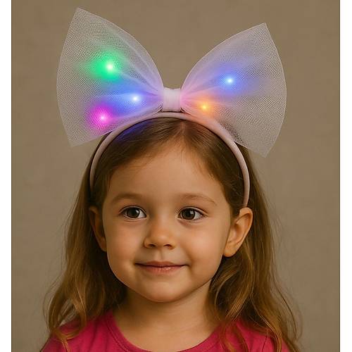 Rengarenk Led I��kl� Fiyonk �ekilli T�l Parti Tac� Beyaz Renk 25x25 cm