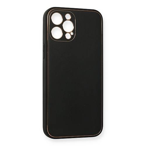 iPhone 12 Pro Max K�l�f Coco Deri Silikon Kapak - Siyah