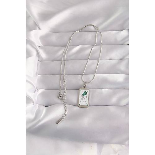 316L �elik G�m�� Renk Beyaz Mineli Tarot Kolye