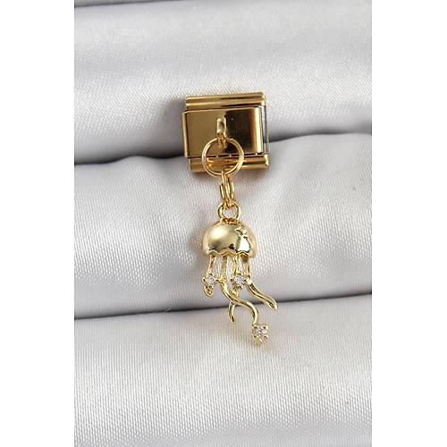 316L �elik Sallant�l� Zirkon Ta�l� Deniz Anas� Model Gold Renk Nomination Charm