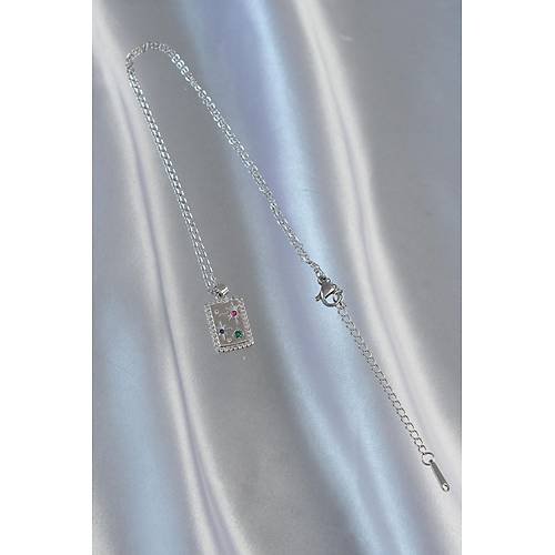 316L �elik Zincir G�m�� Renk Renkli Zirkon Ta�l� Vintage Kolye