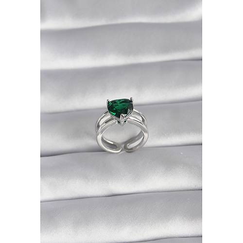 Pirin� G�m�� Renk Ye�il Zirkon Ta�l� Tek Ta� Model Kad�n Y�z�k