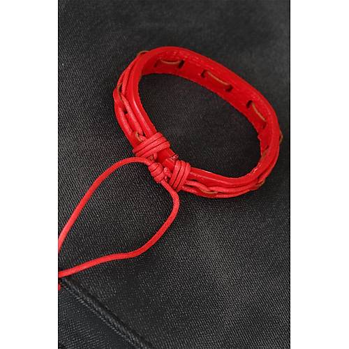 K�rm�z� Renk Ayarlamal� �pli Deri Erkek Bileklik