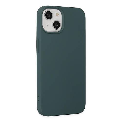 iPhone 14 K�l�f Nano i�i Kadife Silikon - Koyu Ye�il