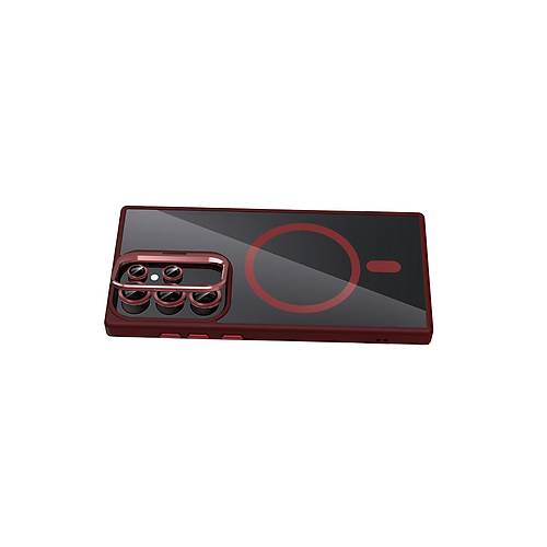 Galaxy S24 Ultra Remim Lensli Magsafe Standl� Kapak - Bordo
