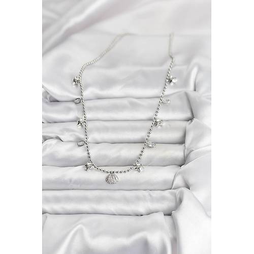 Pirin� G�m�� Renk Zirkon Ta�l� Deniz Kabu�u Model Kad�n Kolye