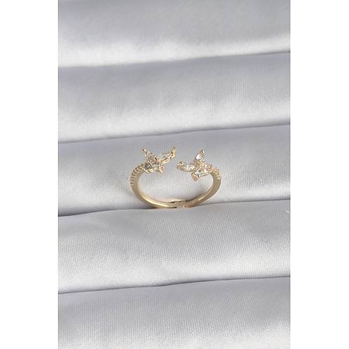 Pirin� Gold Renk Zirkon Ta�l� Kelebek Model Kad�n Y�z�k