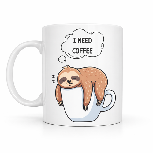 I Need Coffee Yaz�l� Tembel Hayvan Tasar�ml� Kupa Model 236 Komik Seramik Kahve Kupas�