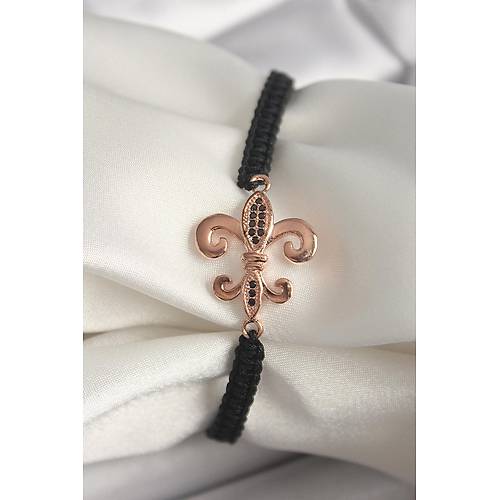 Pirin� Rose Renk Zirkon Ta� ��lemeli Zambak Fig�r Asans�rl� Makrome Model Kad�n Bileklik