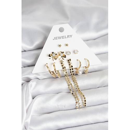 Gold Renk Pirin� 6'l� Kad�n K�pe Seti