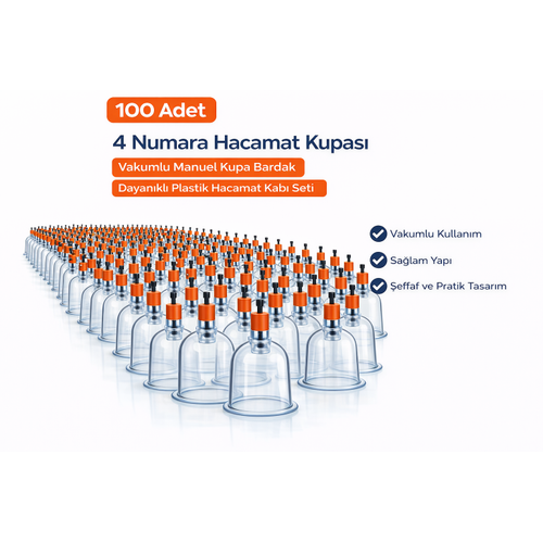 4 Numara Hacamat Kupas� 100 Adet Vakumlu Manuel Kupa Bardak Dayan�kl� Plastik Hacamat Kab�