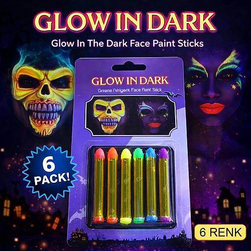 Fosforlu Glow Parti Boyas� 6�l� � Karanl�kta Parlayan Y�z Boyas�