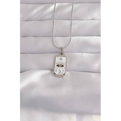 316L �elik G�m�� Renk Beyaz Mineli G�z Fig�r Tarot Kolye