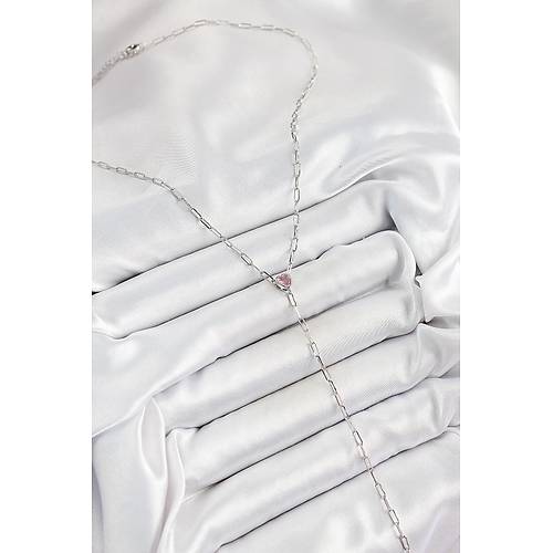 Pirin� Zirkon Ta�l� Pembe Kalp Fig�rl� Y Model G�m�� Renk Kad�n Kolye