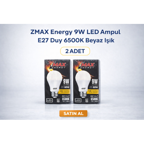 ZMAX Energy 9W LED Ampul E27 Duy 6500K Beyaz I��k 720 L�men 60W E�de�er Enerji Tasarruflu 2 Adet