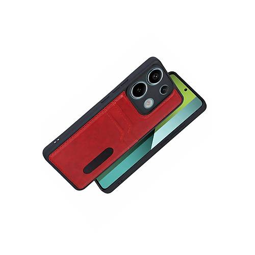 Redmi 15C 4G Sara Kartvizitli Deri K�l�f - K�rm�z�