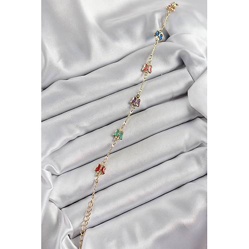 Pirin� Gold Renk Kar���k Renk Kelebek Zirkon Ta�l� Kad�n Bileklik