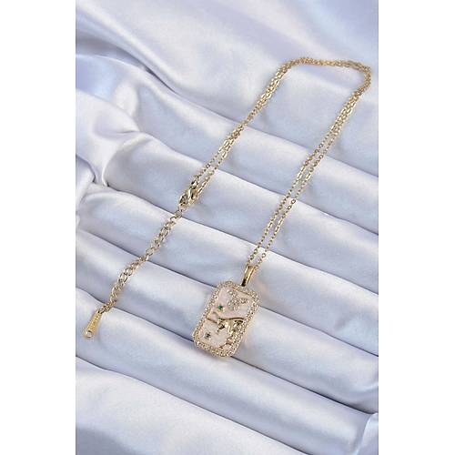 316L �elik Zincir Alt�n Renk Zirkon Ta�l� Bo�a Fig�rl� Tarot Kolye