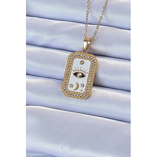 316L �elik Zincir Alt�n Renk Mineli Zirkon Ta�l� G�z Fig�r Tarot Kolye