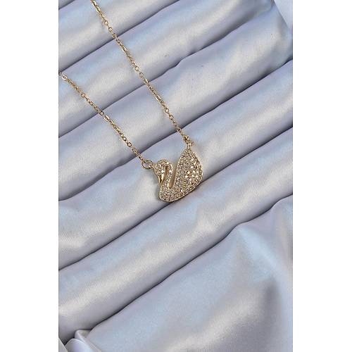 316L �elik Zincir Alt�n Renk Zirkon Ta�l� Ku�u Kolye