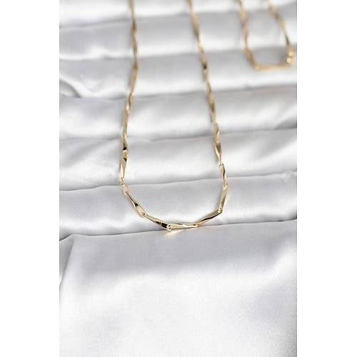CM 14K Gold Renk Kesme �ubuk Zincirli Model 60 cm Kad�n Kolye