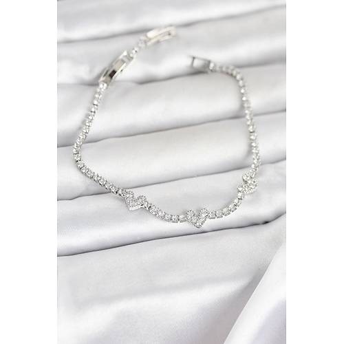 Pirin� G�m�� Renk Kalp Model Zirkon Ta�l� Su Yolu Kad�n Bileklik