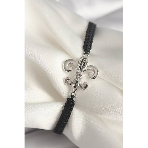 Pirin� G�m�� Renk Zirkon Ta� ��lemeli Zambak Model Asans�rl� Makrome Model Kad�n Bileklik