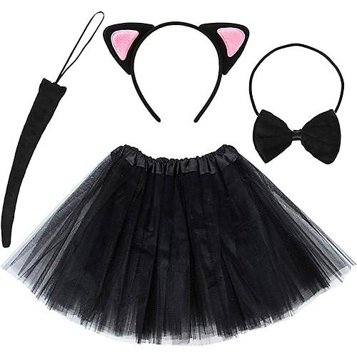 Kedi Kulak Ta� Etek Kuyruk ve Papyon 4 l� Set �ocuk Pembe