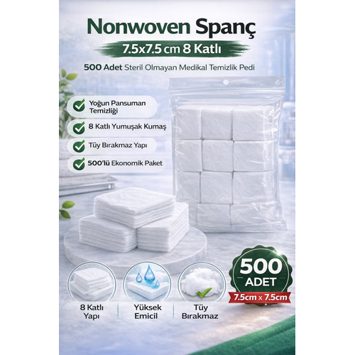 Nonwoven Span� 7,5x7,5 cm 8 Katl� 500 Adet Steril Olmayan Medikal Temizlik Pedi