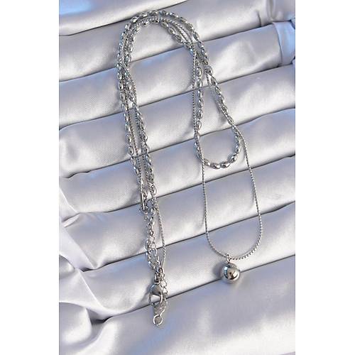 316L �elik �ift Zincirli G�m�� Renk Top�uk Model Kolye