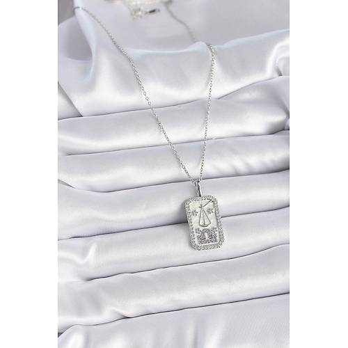 316L �elik G�m�� Renk Terazi Burcu Zirkon Ta�l� Kad�n Kolye