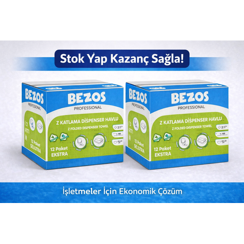 Bezos Z Katlamal� Dispenser Havlu 2 Katl� 20x22 cm %100 Sel�loz 2 Koli Avantaj Paket