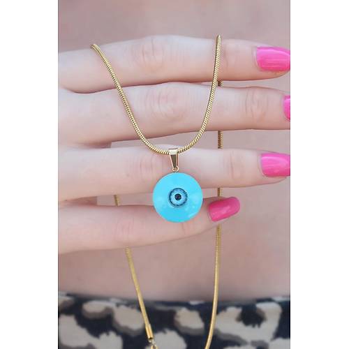 316L �elik Gold Renk Nazar Boncuk Model Kad�n Kolye