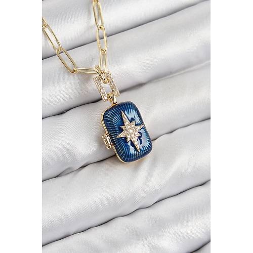 Pirin� Zirkon Ta�l� A��labilir Kutup Y�ld�z� Model Gold Renk Kad�n Kolye