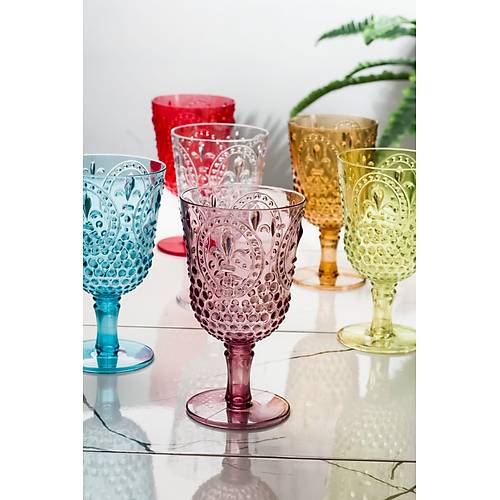 Akrilik Renkli 6'l� Kadeh & Su Me�rubat Kahve Yan� Barda�� 450 ml ( Cam De�ildir )