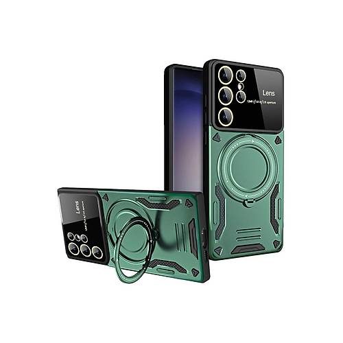 Galaxy S25 Ultra K�l�f Joy Lens Standl� Kapak - Koyu Ye�il